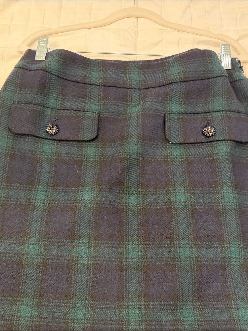 LOFT Navy and Green Plaid Pencil Skirt